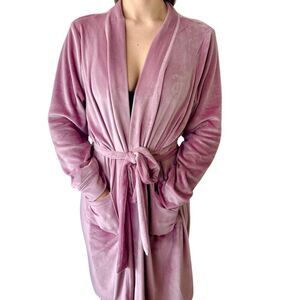 NEW Juicy Couture Pink Velvet Robe Sz L/XL Tie Closure BLING GLAM